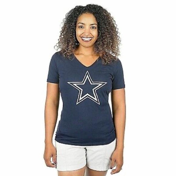 NFL Team Apparel Dallas Cowboys V-Neck Short Sleeve Tee - Picture 1 of 5
